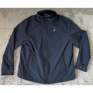 NAUTICA Water Resistant Stretch Windbreaker Jacket Dark Navy Blue Size LARGE#464